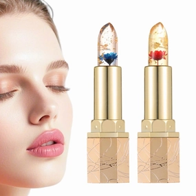 Transferproof Color Changing Lipstick for Women, Gold Crystal Ph Lipstick Color Changing, Clear Lipsticks, Long Lasting 24 Hours Moisturizing Glossy Shine Lip Gloss (2PC Mix)