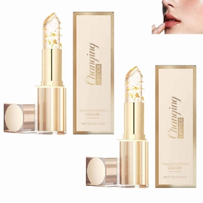 Transferproof Color Changing Lipstick,Gold Crystal Ph Lipstick Color Changing,Clear lipstick That Changes color,Long Lasting 24 Hours Moisturizing Glossy Shine Lip Gloss for Women (2pcs)