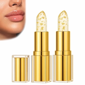 Transferproof Color Changing Lipstick, Long Lasting Lipstick 24 Hours Gold Crystal pH Chapstick, Moisturizing Glossy Shine Lip Gloss for Women, 2PCS