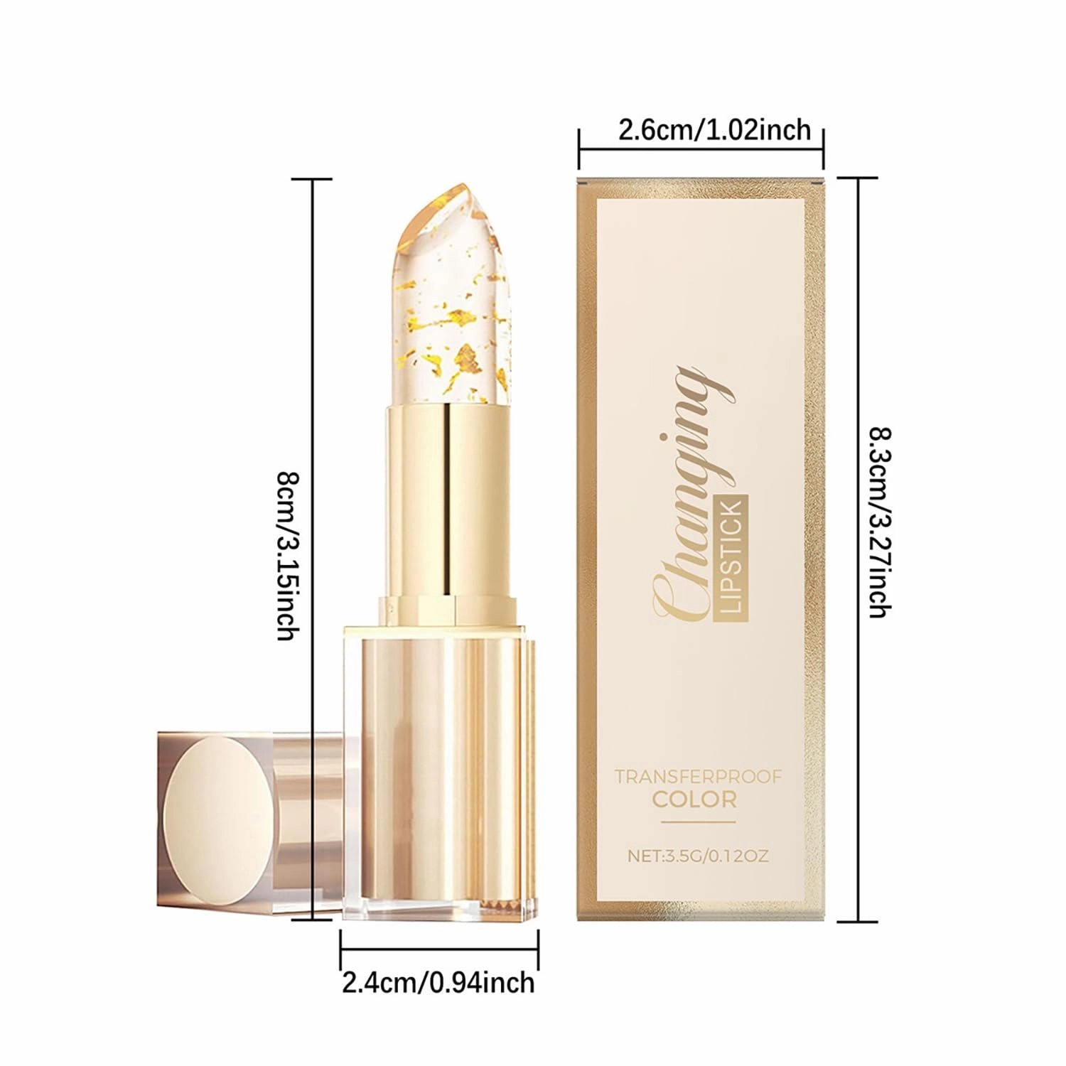 Transferproof Color Changing Lipstick, Long Lasting Lipstick Gold Crystal pH Chapstick, 24 Hours Moisturizing Glossy Shine Lip Gloss for Women, 2PCS