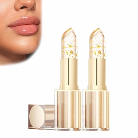 Transferproof Color Changing Lipstick, Long Lasting Lipstick Gold Crystal pH Chapstick, 24 Hours Moisturizing Glossy Shine Lip Gloss for Women, 2PCS