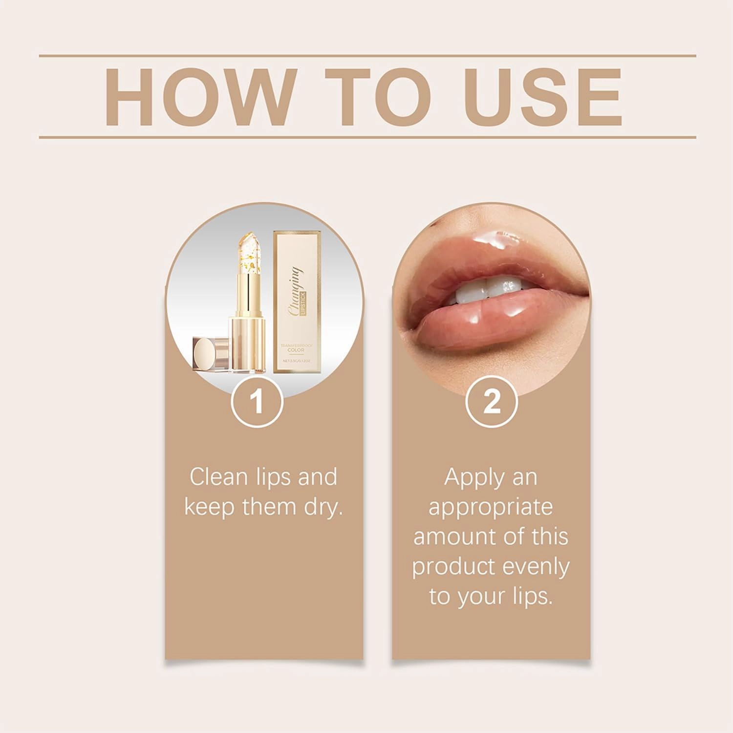 Transferproof Color Changing Lipstick, Long Lasting Lipstick Gold Crystal pH Chapstick, 24 Hours Moisturizing Glossy Shine Lip Gloss for Women, 2PCS