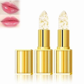 Trylevora Lipstick, Transferproof Color Changing Lipstick, Gold Crystal PH Color Changing Lip Stick for Women, Waterproof Long-Lasting for All Kinds of Daily Makeup (2pcs)