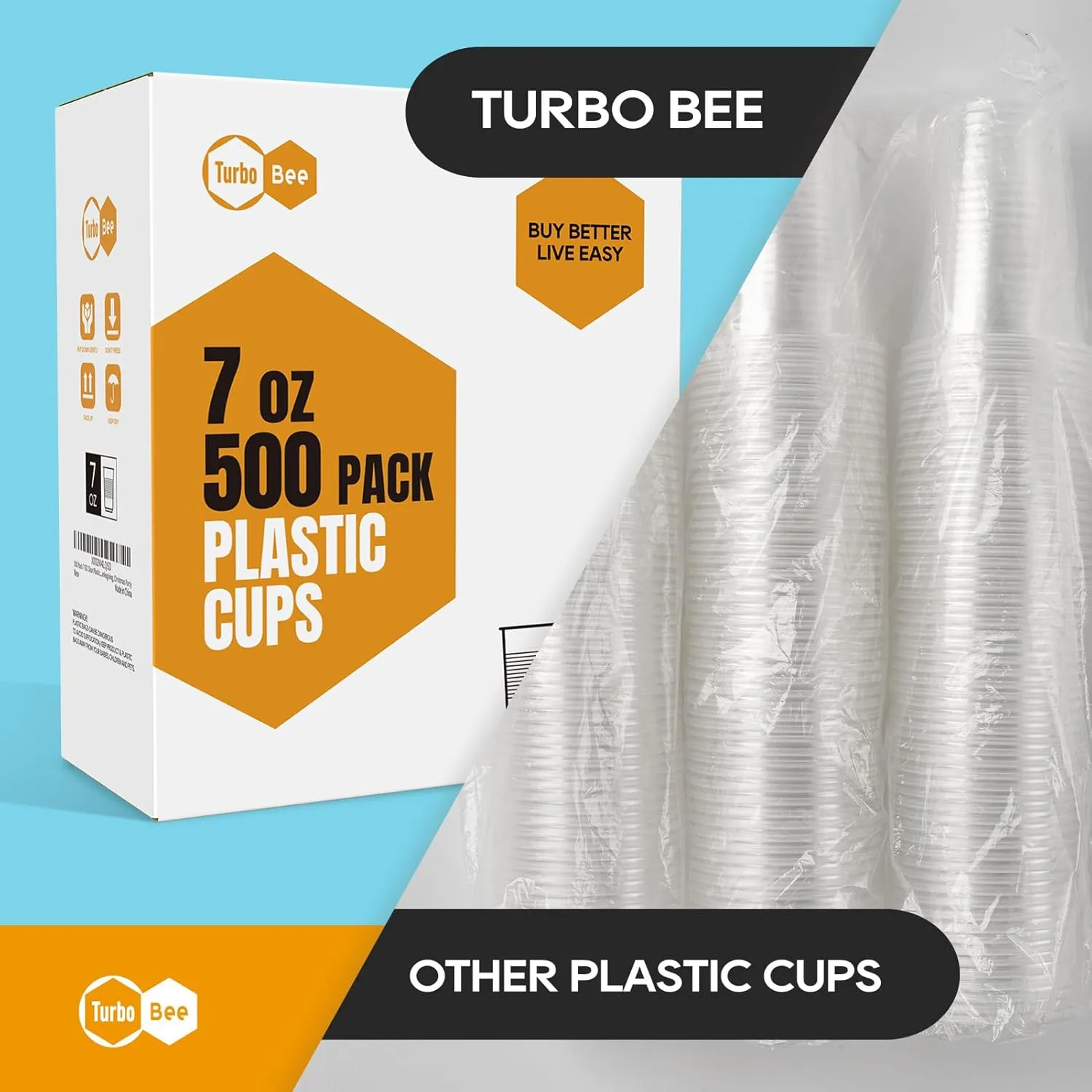 Turbo Bee 500 Pack 7oz Disposable Plastic Cups,Heat-Resistant & Food Safe Drinking Cups for Hot/Cold Beverages, Perfect for Schools, Offices, Events & Commercial Use