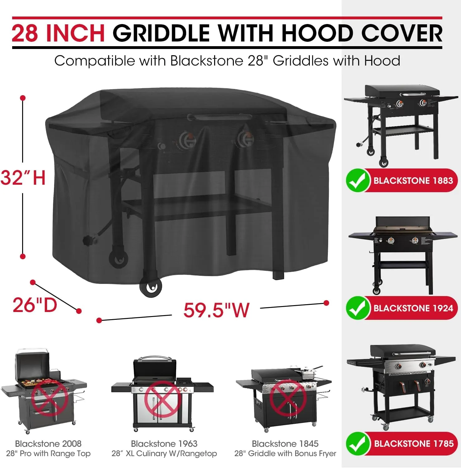 Unicook 5483 Griddle Cover for Blackstone 28 Inch Cooking Station with Hood, Outdoor Flat Top Grill Griddle Protector, Waterproof Vinyl Exterior with Polyester Lining, All Weather Protection BBQ Cover