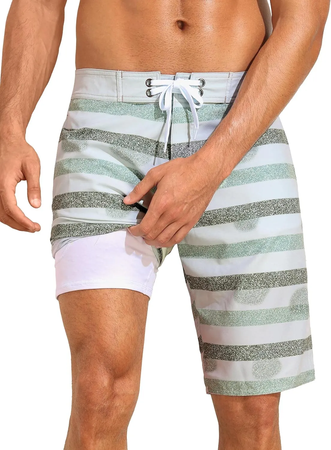 unitop Mens Swim Trunks with Compression Liner Bathing Suit 9" Surfing Summer Board Shorts with Pocket
