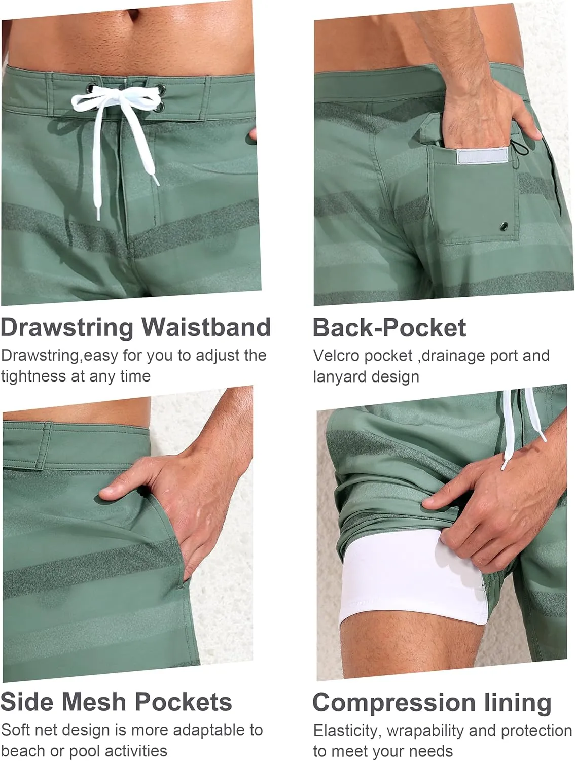 unitop Mens Swim Trunks with Compression Liner Bathing Suit 9" Surfing Summer Board Shorts with Pocket
