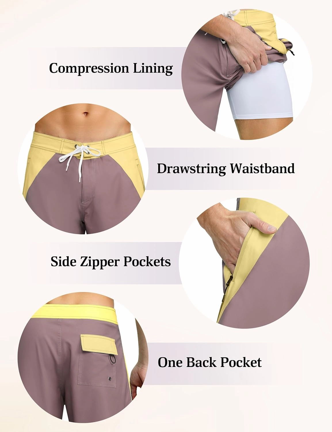 unitop Mens Swim Trunks with Compression Liner Bathing Suit 9" Surfing Summer Board Shorts with Pocket