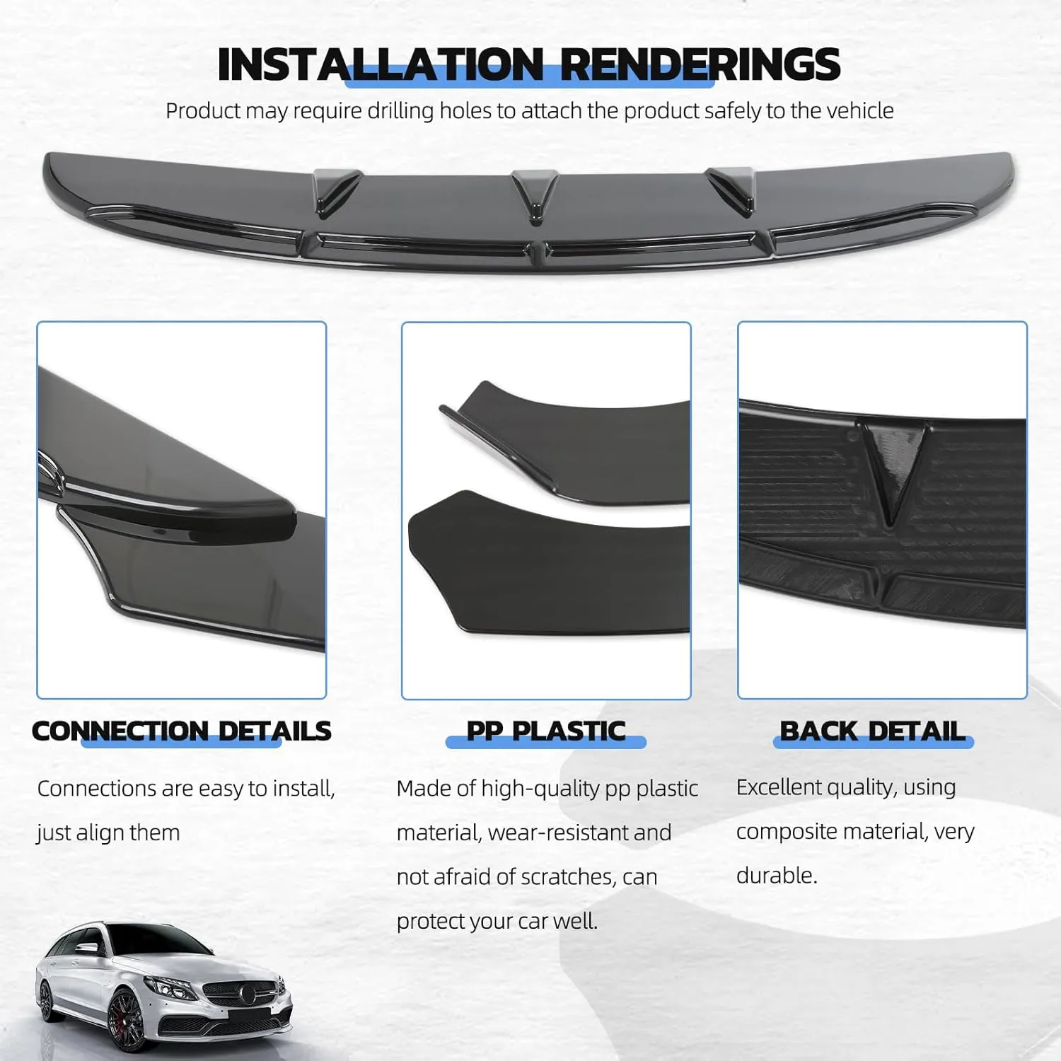 Universal Car Front Bumper Lip Spoiler Splitter Front Bumper Lip Splitter Body Kit Compatible with Honda Civic Accord Chevy Silverado Dodge Durango Corvette C8 C7 Cadillac Nissan Altima Ford