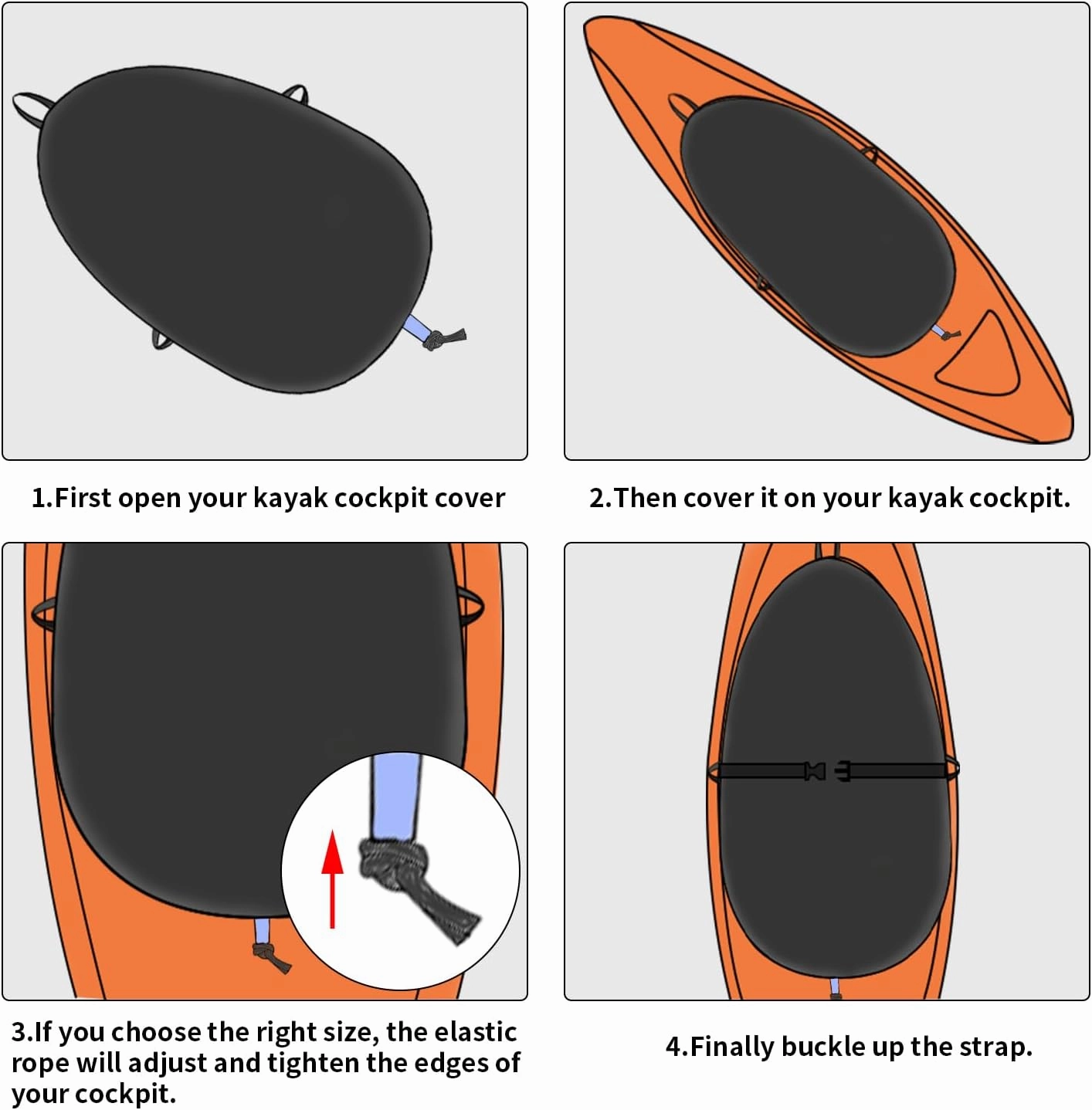 Universal Kayak Cockpit Cover Waterproof Heavy Duty Material for Cockpit Clean and Tidy Nylon Strap Available at high speeds