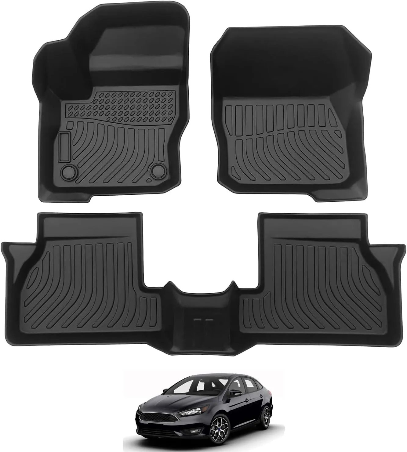 Upgrade Car Floor Mats Compatible for 2012 2013 2014 2015 2016 2017 2018 Focus Waterproof All-Weather Anti-Skid Concave-Convex Cargo Liner Custom for SUV Sedan Car Van Front Rear Floor Mats