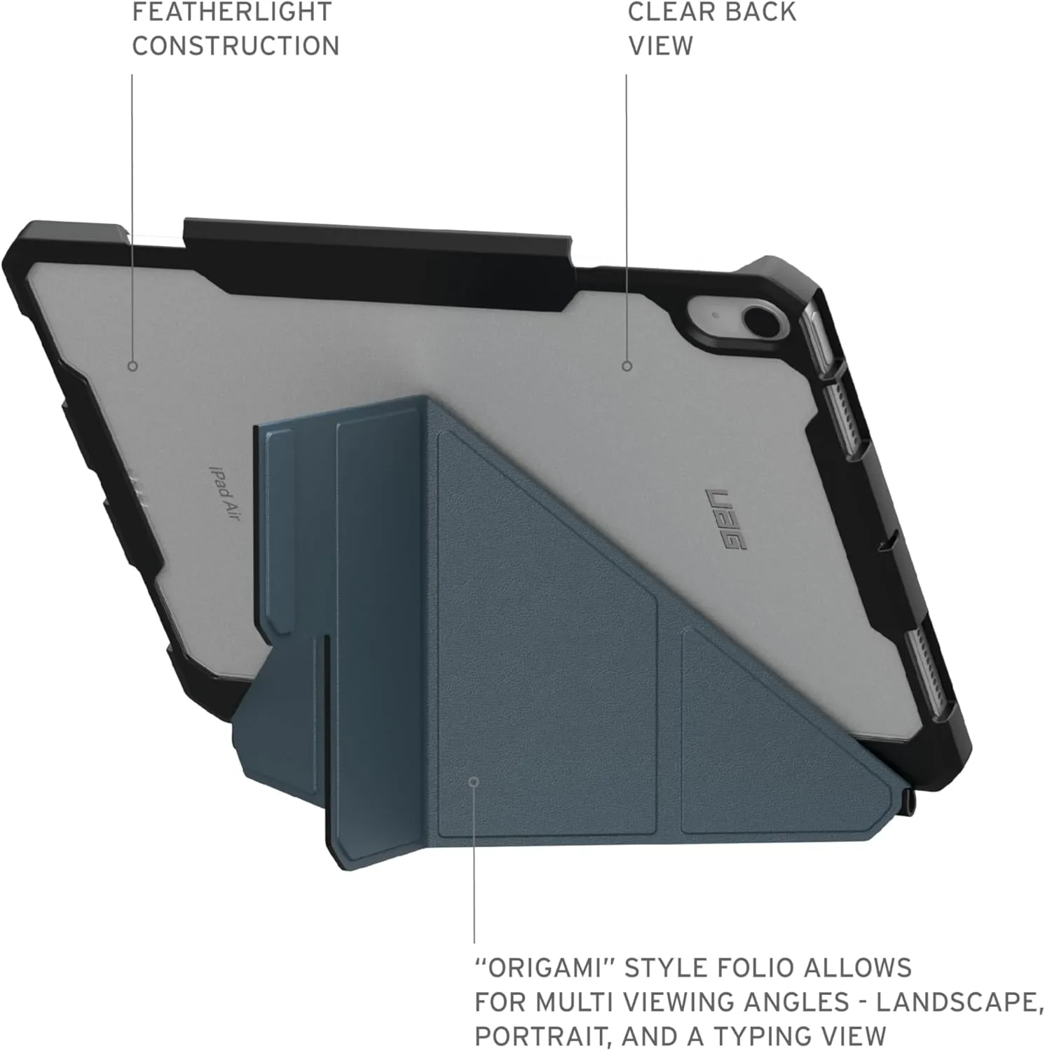URBAN ARMOR GEAR UAG Designed for iPad Air 11" Case (6th/7th Gen 2024-2025) M3 A3266 A3267 Rugged Adjustable Multi-Angle Stand Auto Sleep/Wake Folio Cover w/Pencil Holder, Essential Armor Cloud Blue