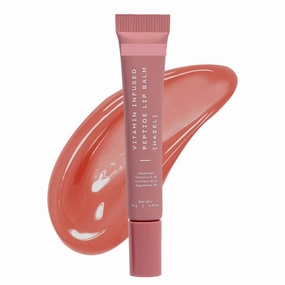 V.it.am.in-In.fu-sed Tinted Lip Balm - Hazel | For Dry, Flaky & Dark Lips | 24 Hrs Moisturization | Hydrates, Plumps & Repairs Moisture Barrier | Peptide Lip Balm for Women | Peachy Nude Shade - 10g