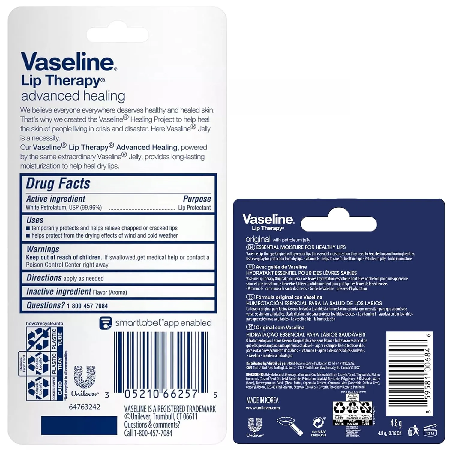Vaseline Lip Therapy Advanced Healing Lip Balm Tube 12-Pack – White Petroleum Lip Protectant, 0.25 Oz Ea