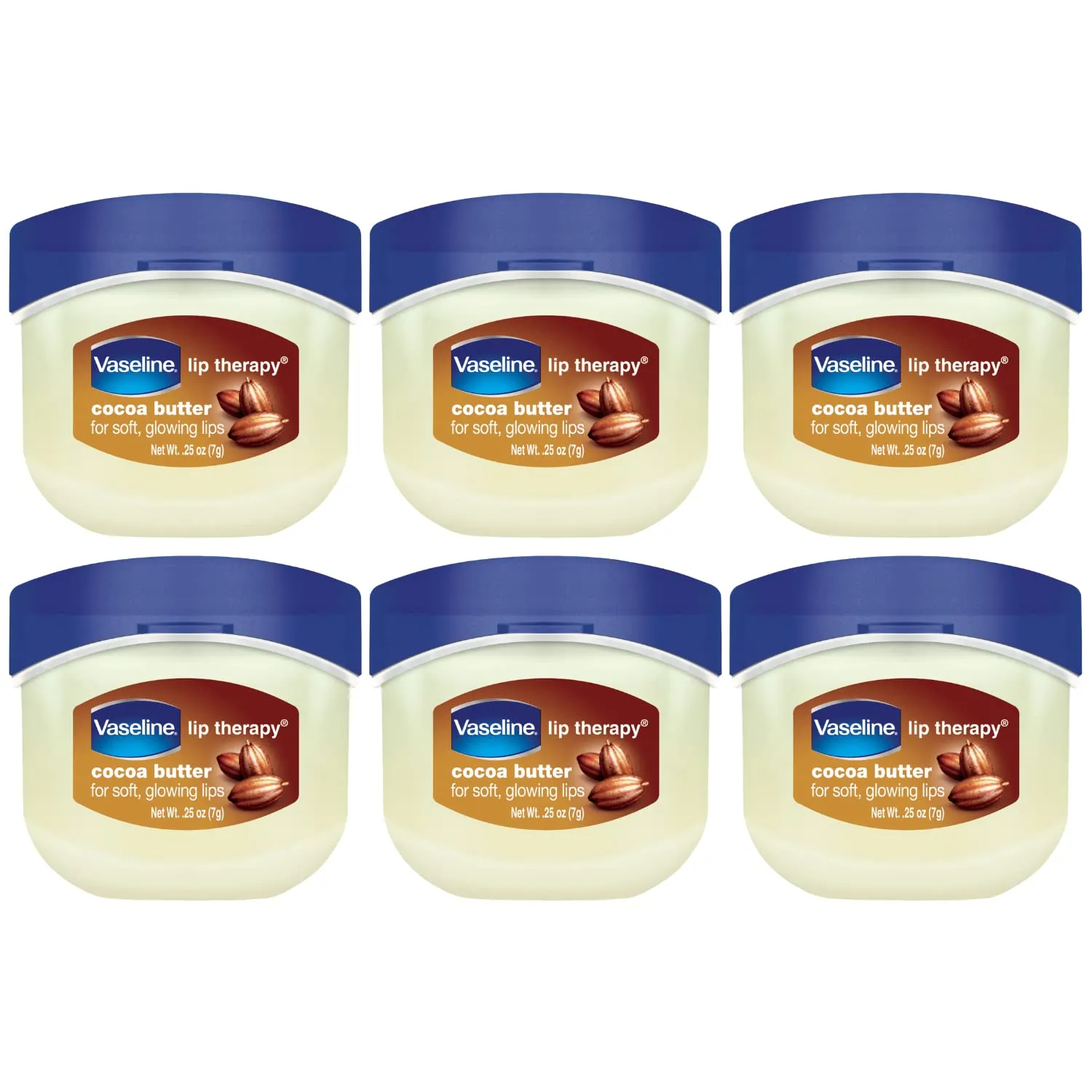 Vaseline Lip Therapy Cocoa Butter 6-Pack – Mini Lip Balms for Soft, Glowing Lips, 0.25 Oz Ea