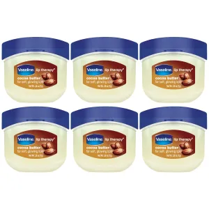 Vaseline Lip Therapy Cocoa Butter 6-Pack – Mini Lip Balms for Soft, Glowing Lips, 0.25 Oz Ea