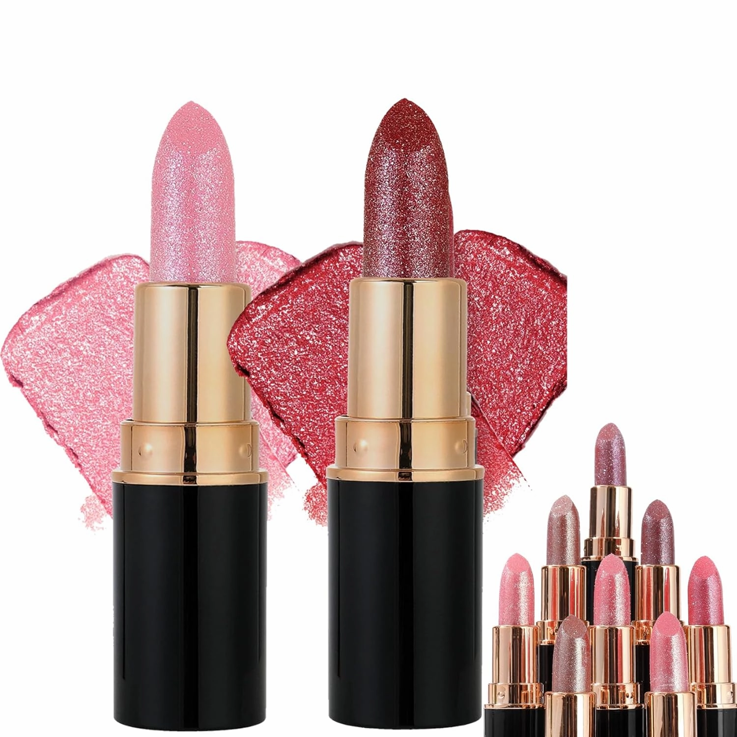 Visulong Lipstick, Cautiecimal Lipstick,Comparison Diamond Lip Gloss Glitter lipsticks Waterproof, Glitter lipsticks (2 PCS G)