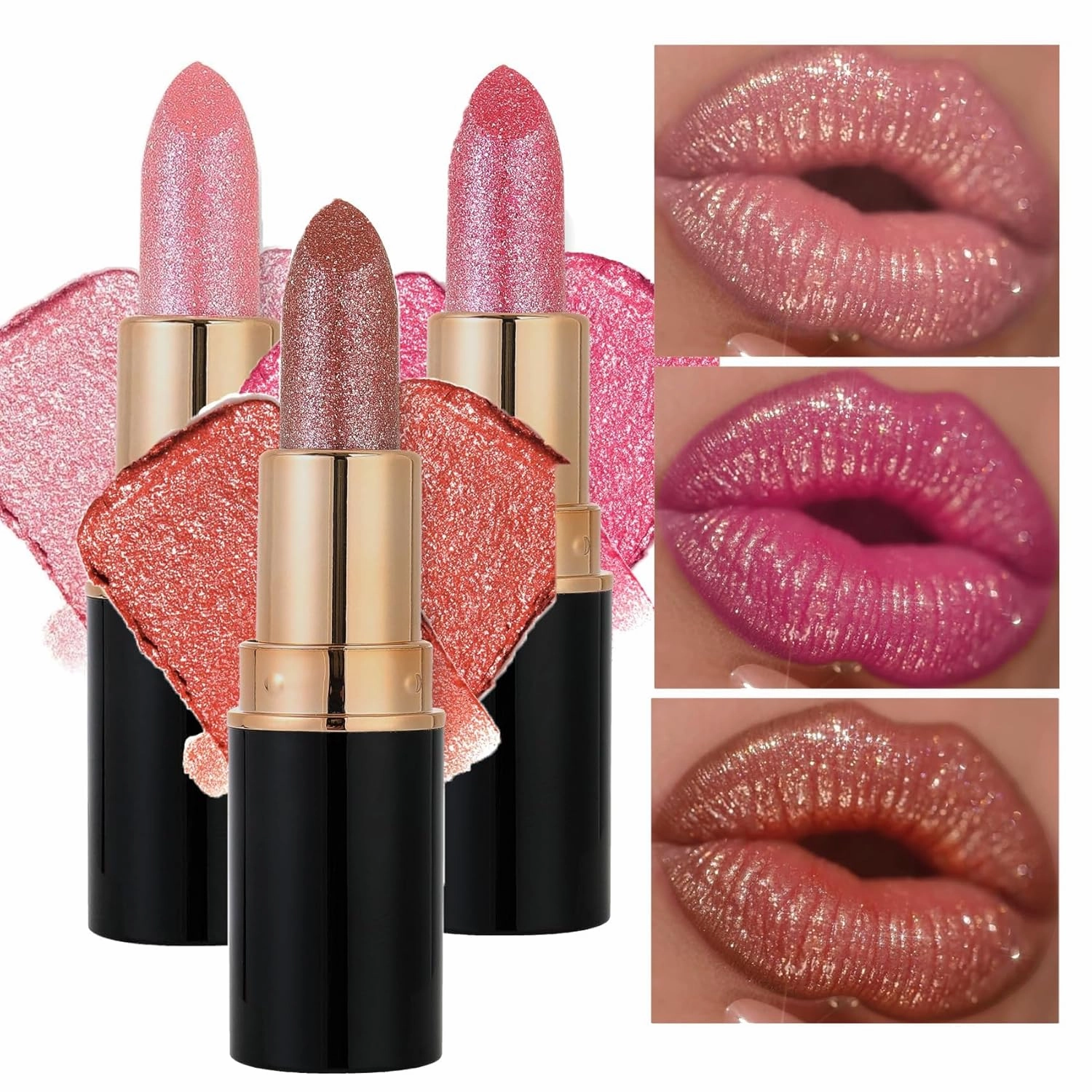 Visulong Lipstick, Cautiecimal Lipstick,Comparison Diamond Lip Gloss Glitter lipsticks Waterproof, Glitter lipsticks (2 PCS G)