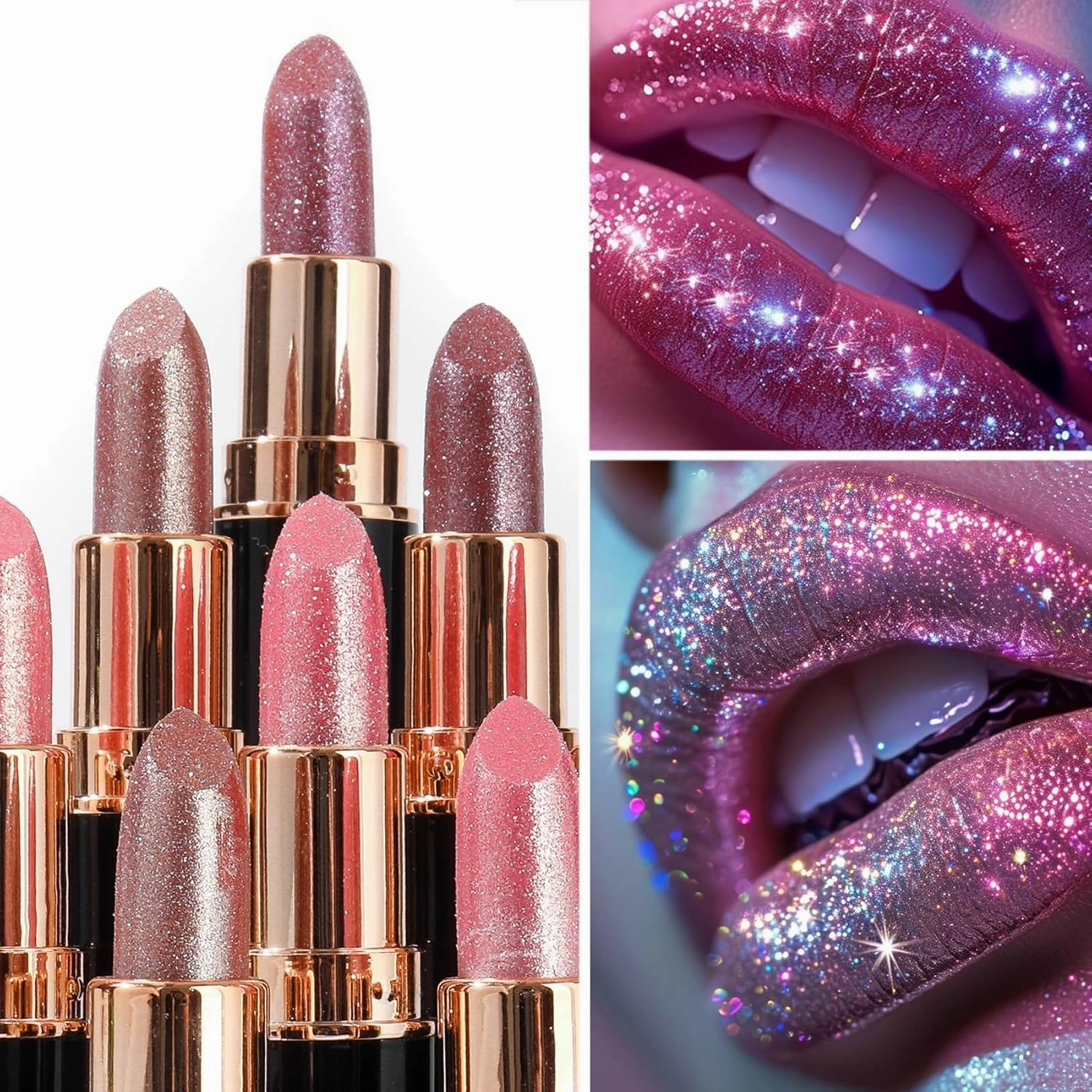 Visulong Lipstick, Cautiecimal Lipstick,Comparison Diamond Lip Gloss Glitter lipsticks Waterproof, Glitter lipsticks (2 PCS G)