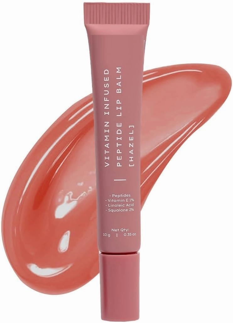 Vitamiin-Infused Tinted Lip Balm - Hazel | For Dry, Flaky & Dark Lips | 24 Hrs Moisturization | Hydrates, Plumps & Repairs Moisture Barrier | Peptide Lip Balm for Women | Peachy Nude Shade - 10g