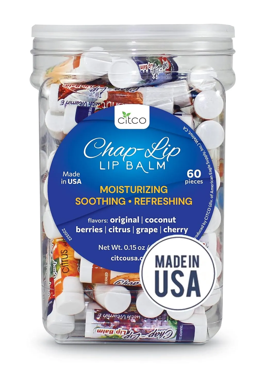 Vitamin E Lip Balm with Coconut Oil - Lip Moisturizer Treatment - Soothing, & Refreshing, Total Hydration Treatment & Lip Therapy - Assortment of 6 Refreshing Flavors, 60 Count