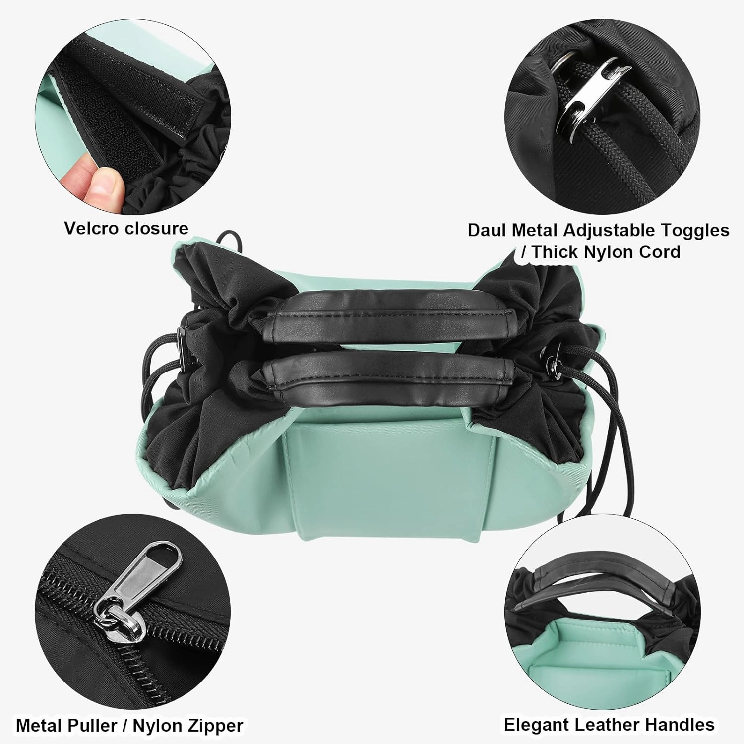 Vomgomfom 20 inch Drawstring Makeup Bag Open Flat,Waterproof Magic Cosmetic Pouch for Women (I-Blue)