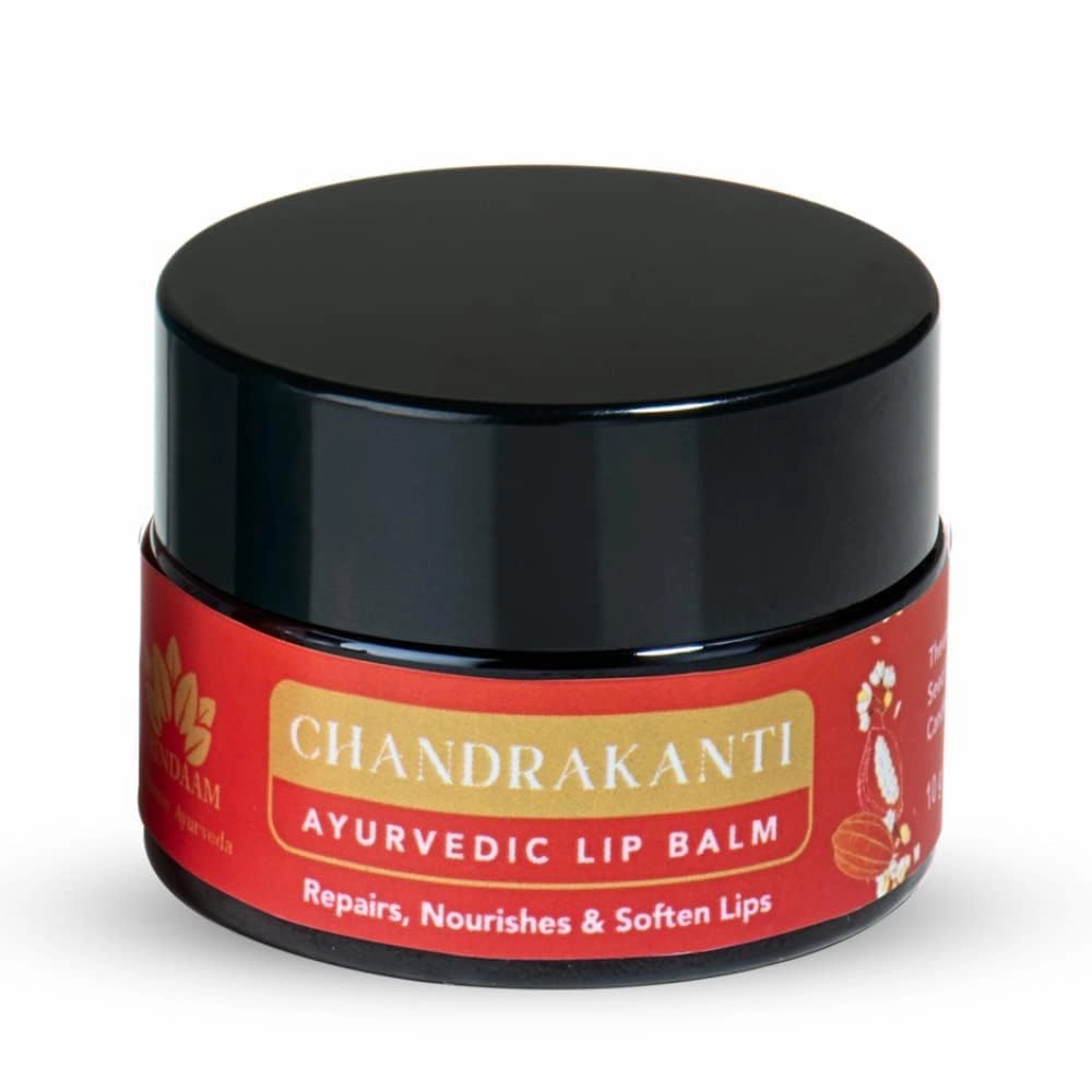 Vrindaa'm Chandraakanti Ayurvedic Lip Balm for Dry, Damaged & Chapped Lips | Moisturizes, Softens, Hydrates & Nourishes | Theobroma Cacao Seed, Beeswax, Shea Butter & Essential Oils | 0.35 Ounce.