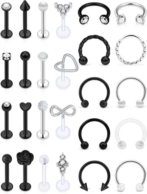 Vsnnsns 16G Lip Rings Stainless Steel Horseshoe Snake Bite Monroe Labret Medusa Lip Piercing Jewelry Tragus Daith Forward Helix Conch Cartilage Earrings Studs Piercing Jewelry for Women Men 16 Gauge