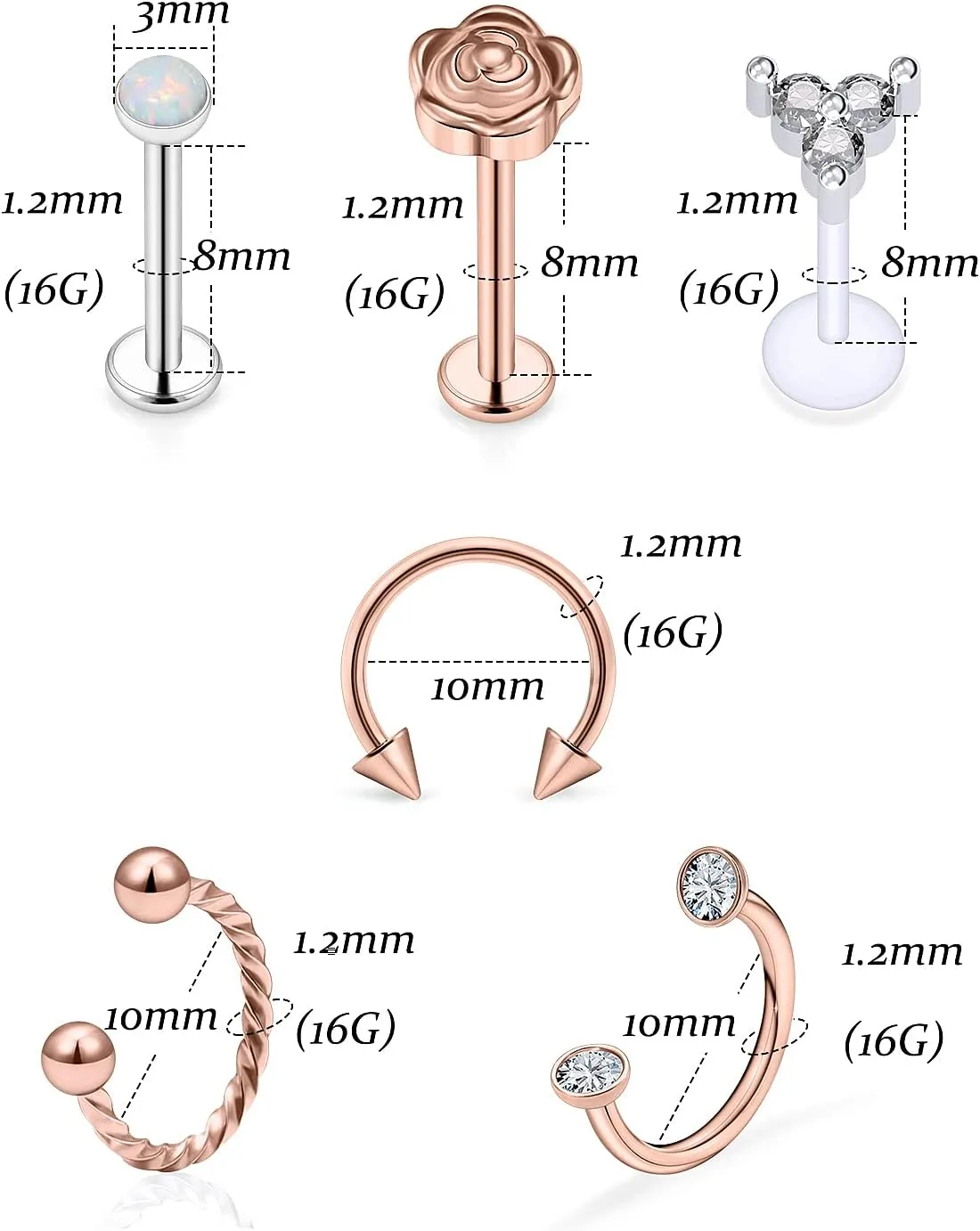Vsnnsns 16G Lip Rings Stainless Steel Horseshoe Snake Bite Monroe Labret Medusa Lip Piercing Jewelry Tragus Daith Forward Helix Conch Cartilage Earrings Studs Piercing Jewelry for Women Men 16 Gauge