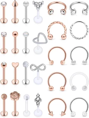 Vsnnsns 16G Lip Rings Stainless Steel Horseshoe Snake Bite Monroe Labret Medusa Lip Piercing Jewelry Tragus Daith Forward Helix Conch Cartilage Earrings Studs Piercing Jewelry for Women Men 16 Gauge