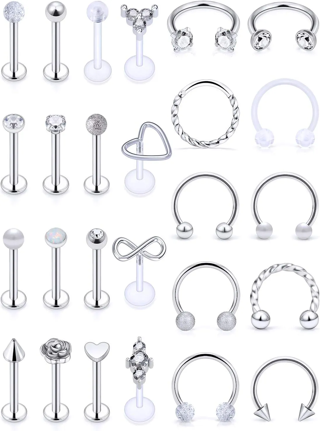 Vsnnsns 16G Lip Rings Stainless Steel Horseshoe Snake Bite Monroe Labret Medusa Lip Piercing Jewelry Tragus Daith Forward Helix Conch Cartilage Earrings Studs Piercing Jewelry for Women Men 16 Gauge