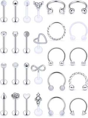 Vsnnsns 16G Lip Rings Stainless Steel Horseshoe Snake Bite Monroe Labret Medusa Lip Piercing Jewelry Tragus Daith Forward Helix Conch Cartilage Earrings Studs Piercing Jewelry for Women Men 16 Gauge