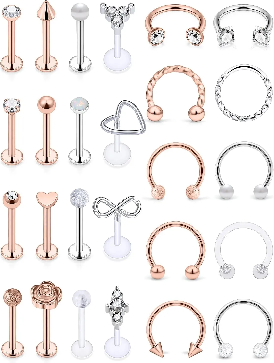 Vsnnsns 16G Lip Rings Stainless Steel Horseshoe Snake Bite Monroe Labret Medusa Lip Piercing Jewelry Tragus Daith Forward Helix Conch Cartilage Earrings Studs Piercing Jewelry for Women Men 16 Gauge