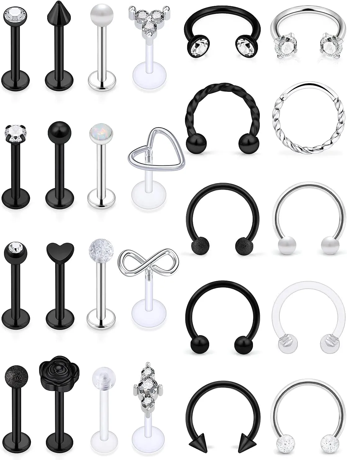 Vsnnsns 16G Lip Rings Stainless Steel Horseshoe Snake Bite Monroe Labret Medusa Lip Piercing Jewelry Tragus Daith Forward Helix Conch Cartilage Earrings Studs Piercing Jewelry for Women Men 16 Gauge