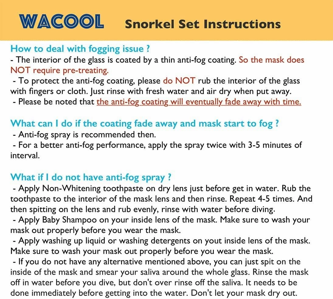 WACOOL Snorkeling Snorkel Diving Scuba Package Set Gear for Kids Youth Junior Anti-Fog Coated Glass with Silicon Mouth Piece Purge Valve and Anti-Splash