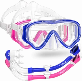 WACOOL Snorkeling Snorkel Diving Scuba Package Set Gear for Kids Youth Junior Anti-Fog Coated Glass with Silicon Mouth Piece Purge Valve and Anti-Splash