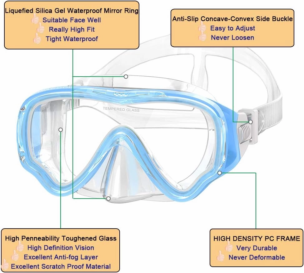 WACOOL Snorkeling Snorkel Diving Scuba Package Set Gear for Kids Youth Junior Anti-Fog Coated Glass with Silicon Mouth Piece Purge Valve and Anti-Splash