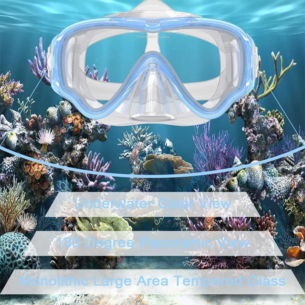 WACOOL Snorkeling Snorkel Diving Scuba Package Set Gear for Kids Youth Junior Anti-Fog Coated Glass with Silicon Mouth Piece Purge Valve and Anti-Splash