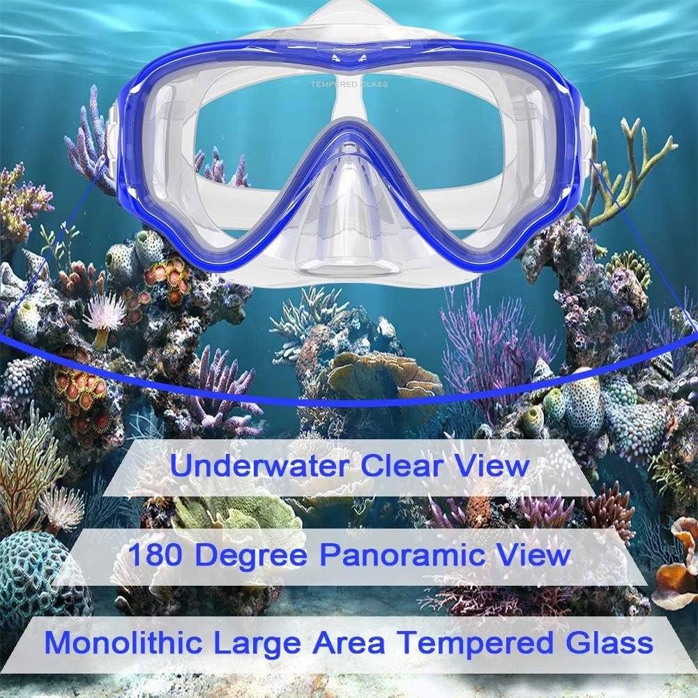 WACOOL Snorkeling Snorkel Diving Scuba Package Set Gear for Kids Youth Junior Anti-Fog Coated Glass with Silicon Mouth Piece Purge Valve and Anti-Splash