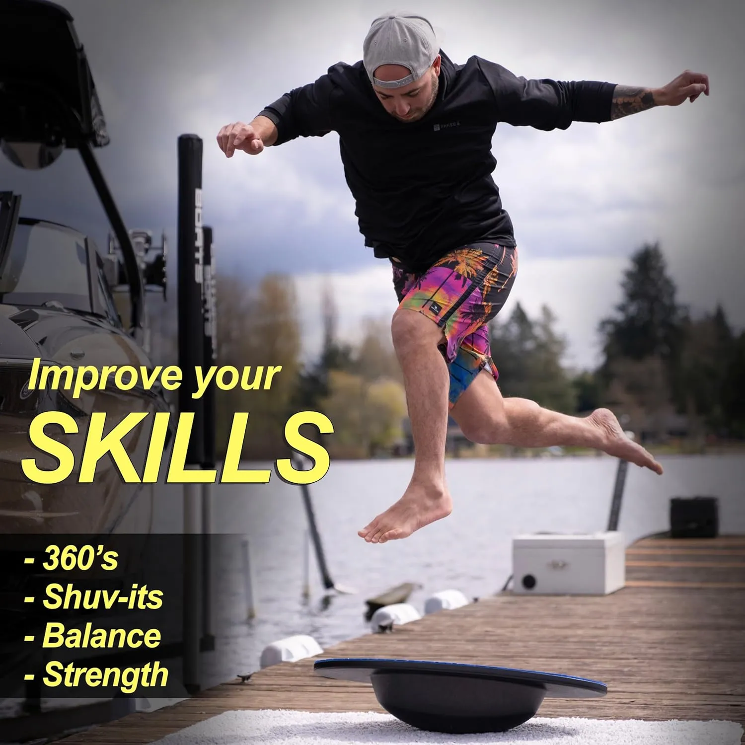 Wakesurf Balance Board by Lakesurf - Includes Motion Tracking App & Phone Mount for Wakesurfing Simulation, Games, Fitness Training, and Tutorials