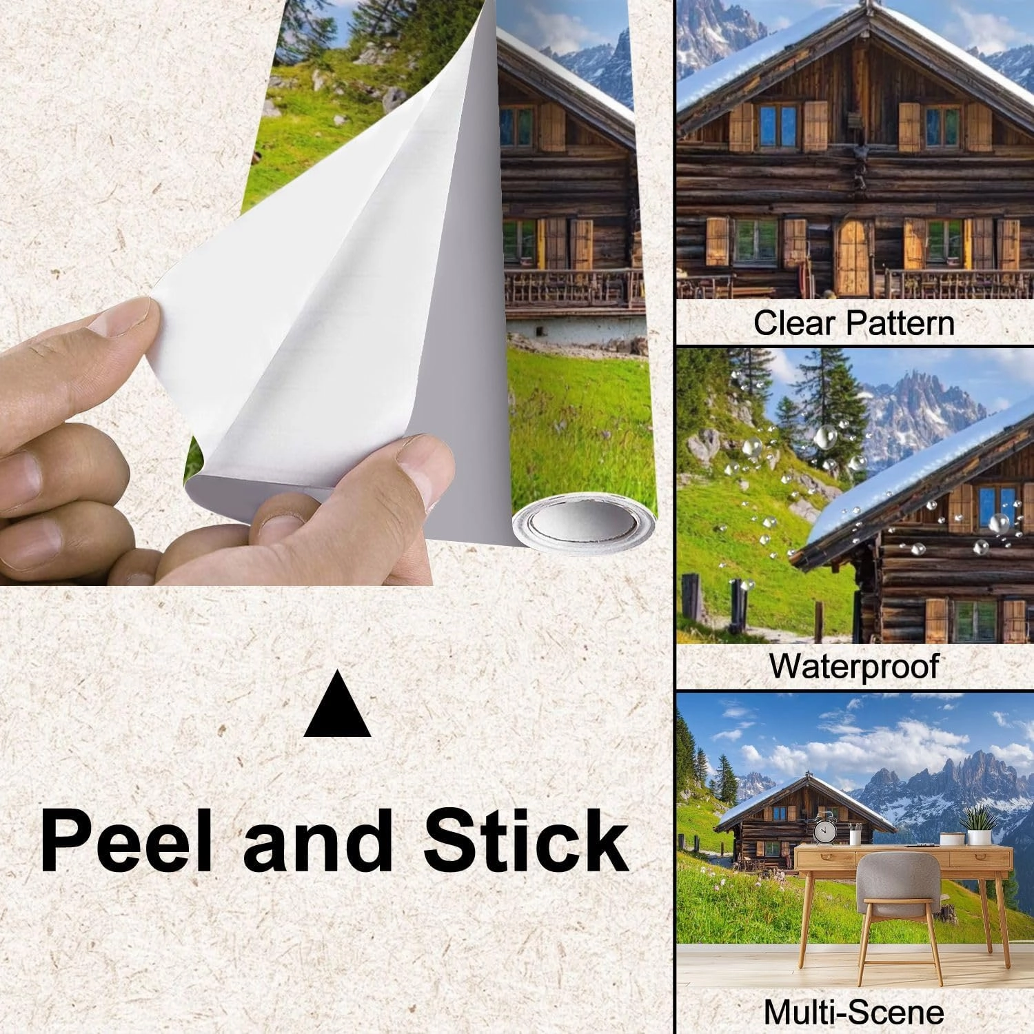 Wall Mural Peel & Stick Alpine Scenery Mountain Chalet Summer Self-Adhesive Wallpaper Removable Wall Decal Wall Sticker Home Decor for Living Room Bedroom 100"x144"