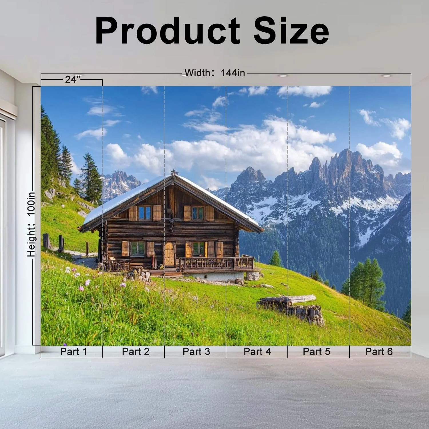 Wall Mural Peel & Stick Alpine Scenery Mountain Chalet Summer Self-Adhesive Wallpaper Removable Wall Decal Wall Sticker Home Decor for Living Room Bedroom 100"x144"