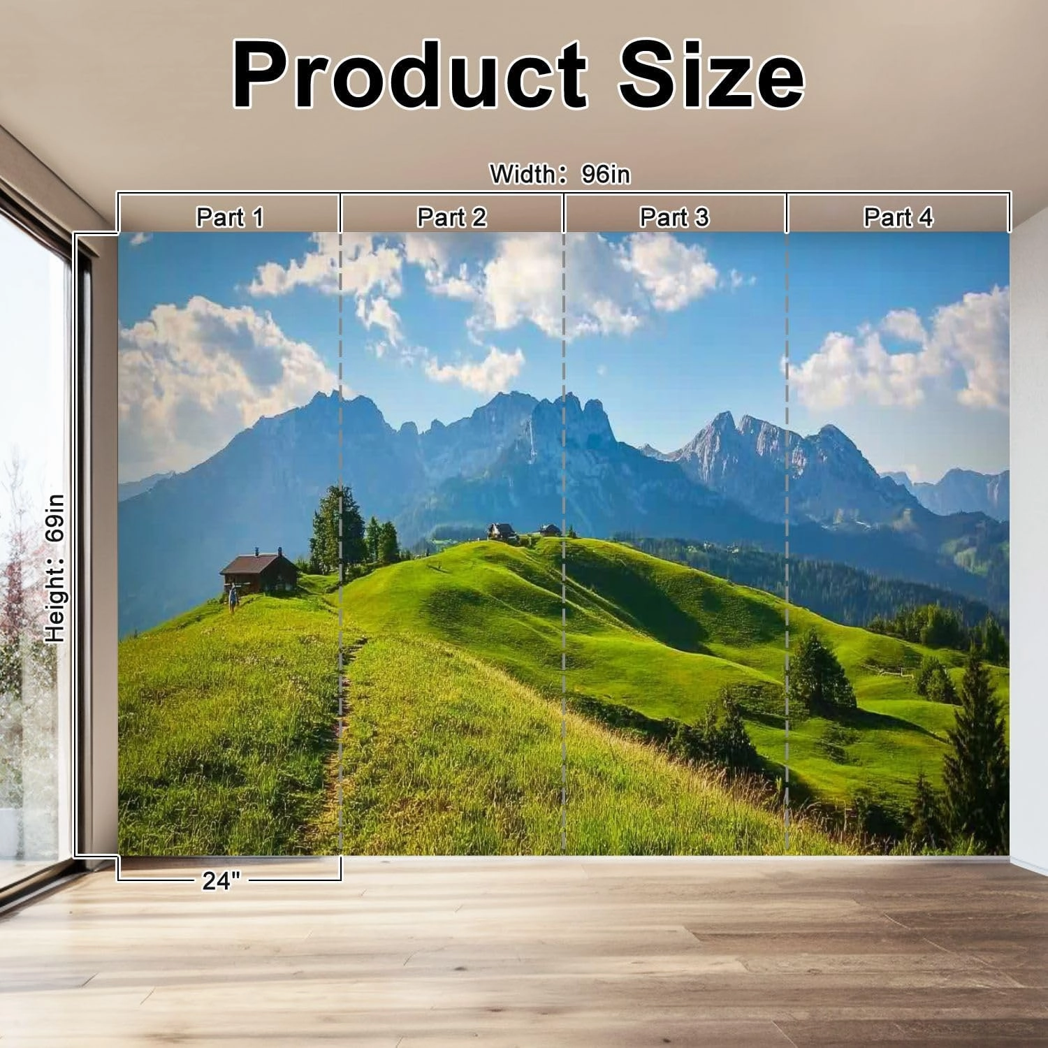 Wall Mural Peel & Stick Idyllic Alpine Scenery Farmhouse Front Wilder Austria Self-Adhesive Wallpaper Removable Wall Decal Wall Sticker Home Decor for Living Room Bedroom 69"x96"