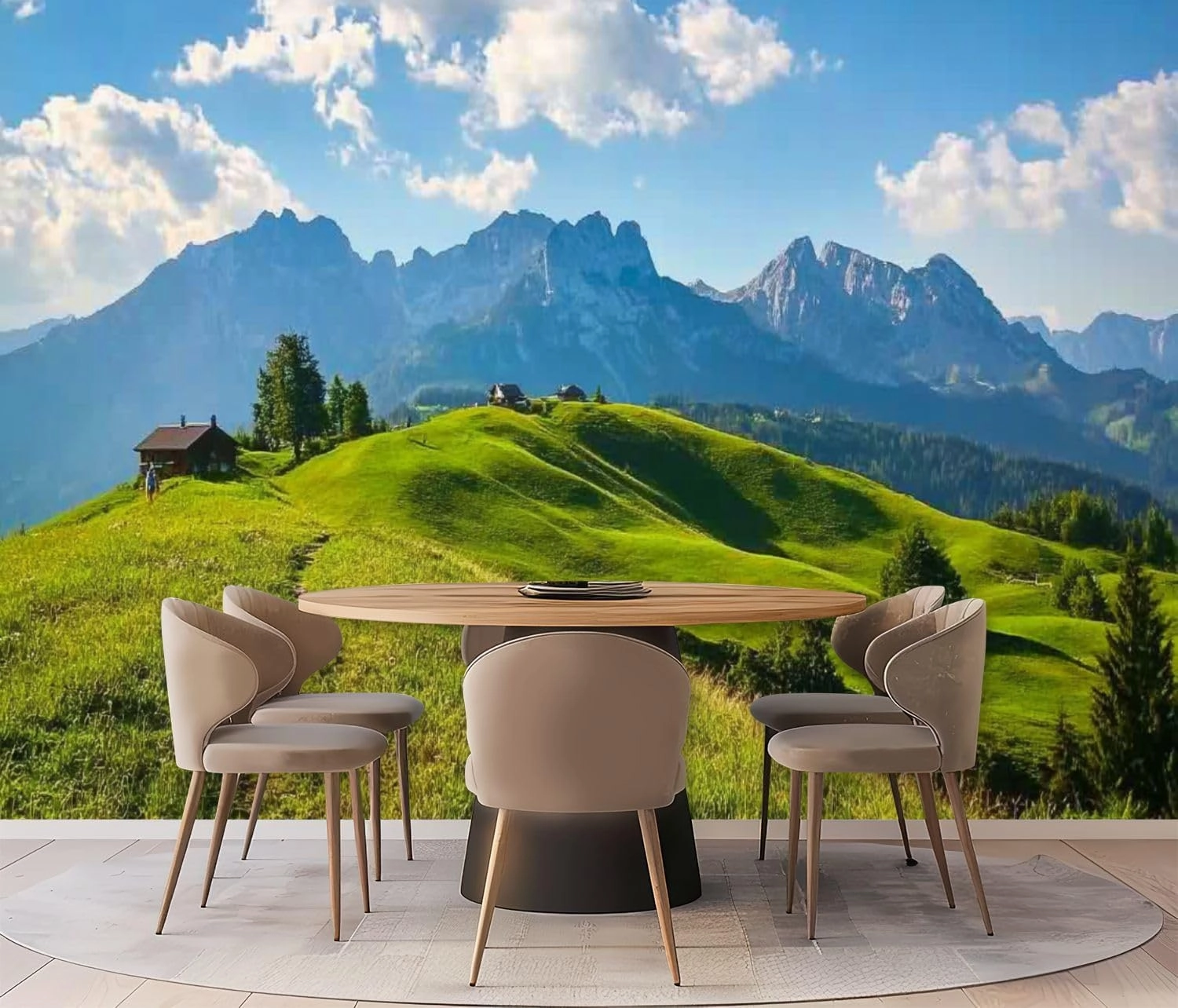 Wall Mural Peel & Stick Idyllic Alpine Scenery Farmhouse Front Wilder Austria Self-Adhesive Wallpaper Removable Wall Decal Wall Sticker Home Decor for Living Room Bedroom 69"x96"