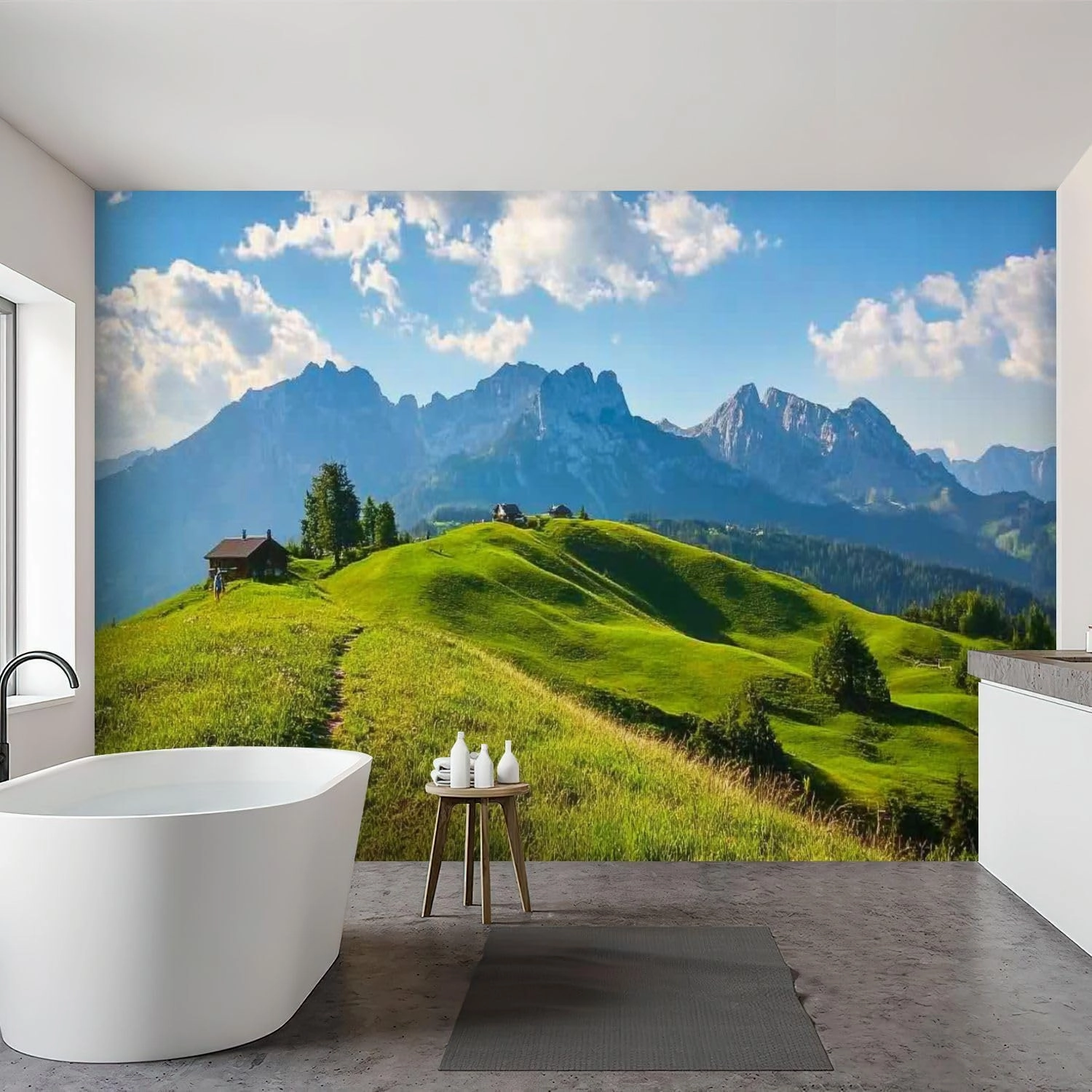 Wall Mural Peel & Stick Idyllic Alpine Scenery Farmhouse Front Wilder Austria Self-Adhesive Wallpaper Removable Wall Decal Wall Sticker Home Decor for Living Room Bedroom 69"x96"