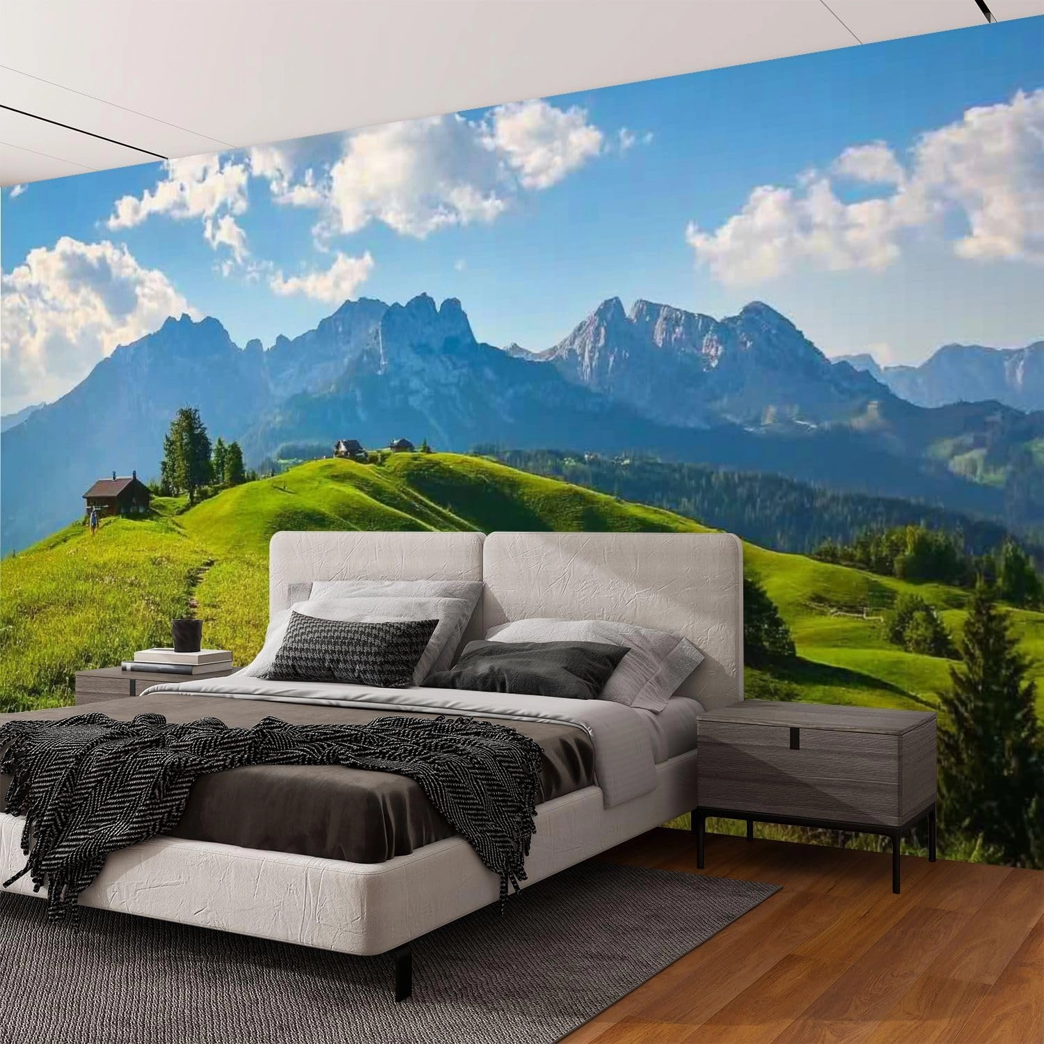 Wall Mural Peel & Stick Idyllic Alpine Scenery Farmhouse Front Wilder Austria Self-Adhesive Wallpaper Removable Wall Decal Wall Sticker Home Decor for Living Room Bedroom 69"x96"