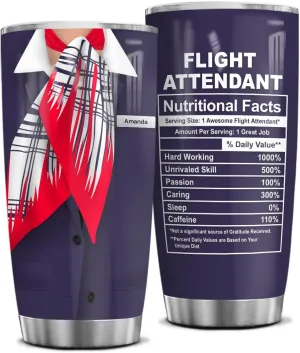 Wassmin Personalized Flight Attendant Gifts Flight Attendant Nutrition Facts Tumbler 20oz 30oz Stainless Steel Coffee Travel Mug Tumblers Cup Birthday Christmas Gifts For Women Men