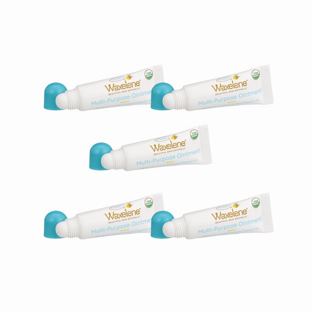 Waxelene Original Organic Multipurpose Ointment Lip Tube Pack of 5, Best Lip Balm Ever Baby Eczema Chapped Dry Sensitive Skin Body Hand Face Moisturizer