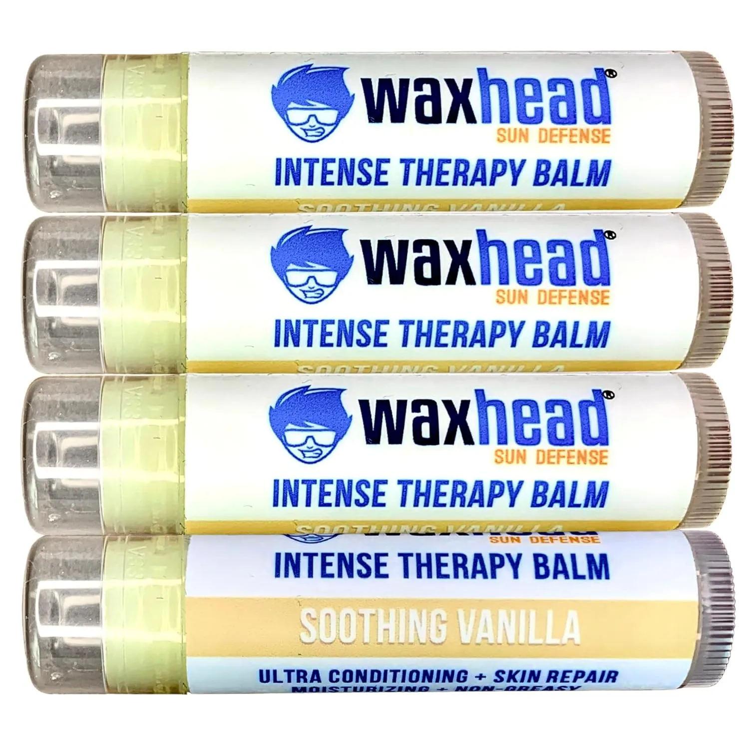 Waxhead All Natural Sunburn Relief, Hydrating Healing Lip Repair for Dry Cracked Chapped Lips - Organic Salve With Intense Therapy Hydration, Shea Butter, Vitamin E, Aloe (Vanilla 4 Pack)