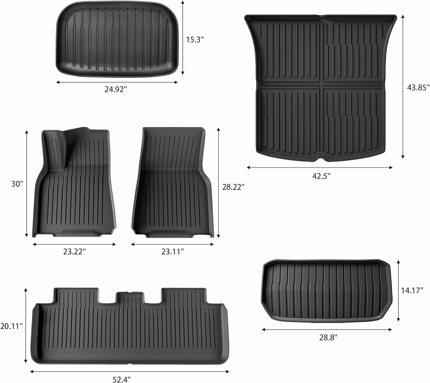 Weize Floor Mats & Cargo Liners Fits Tesla Model Y 5-Seat 2021-2024 2025 All Weather TPE Floor Mats and Cargo Trunk Mats Accessories, Set of 6 Mats (Not Fit 7-Seat)